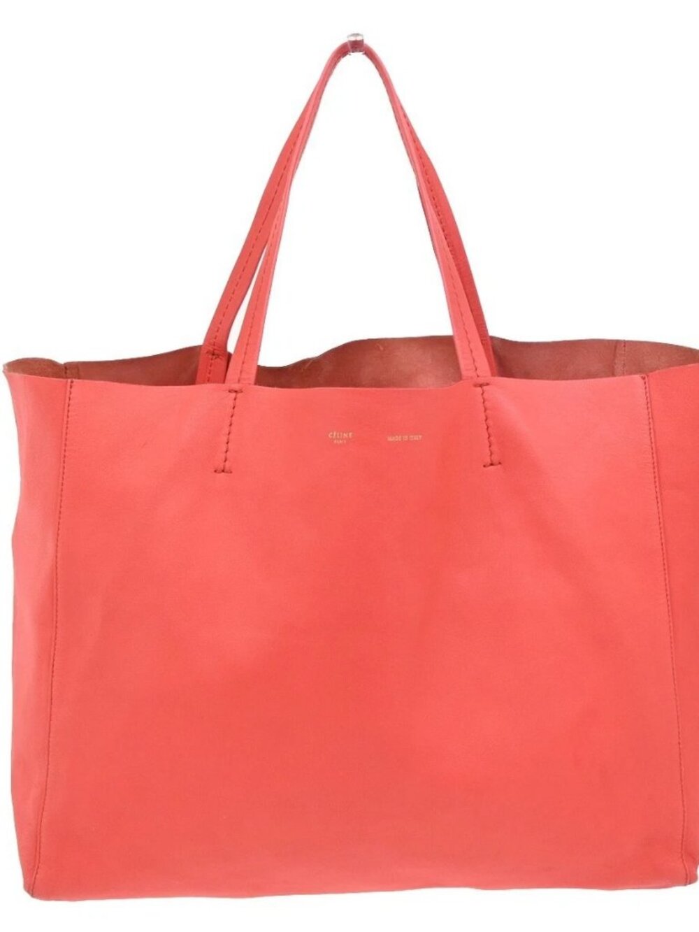 CELINE Logo Horizontal Cabas Tote Shoulder Hand Bag Leather Orange Italy 35ZA290 - Picture 1 of 14